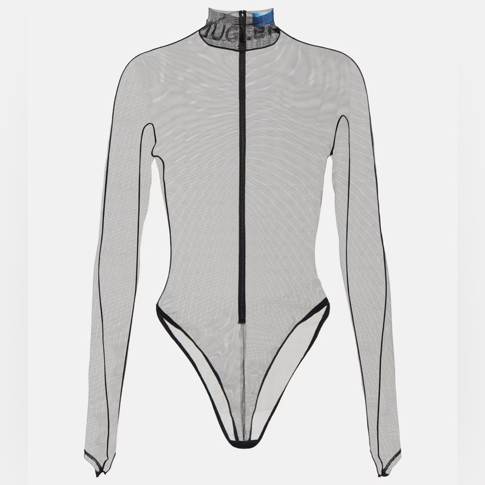 Mugler Black Bodysuit with Sheer Design size 34